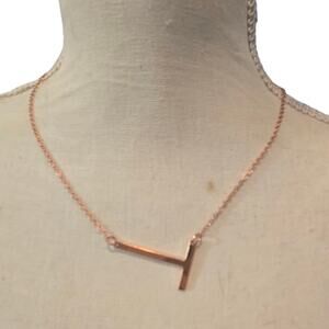 Horizontal Bar T Initial Pendant Necklace Delicate Chain Minimalist 18in Jewelry